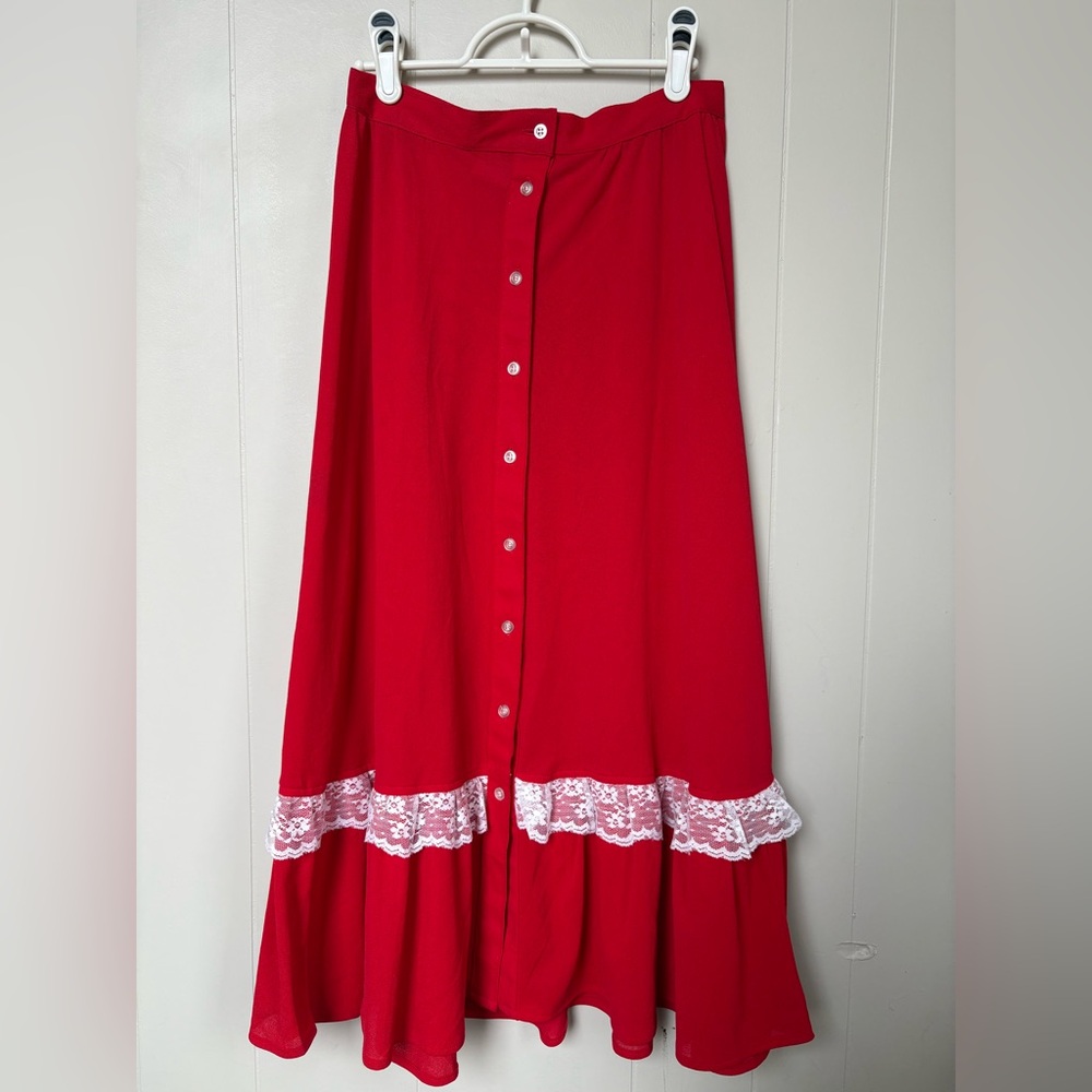 VINTAGE ‘MWG’ Red Skirt With White Lace